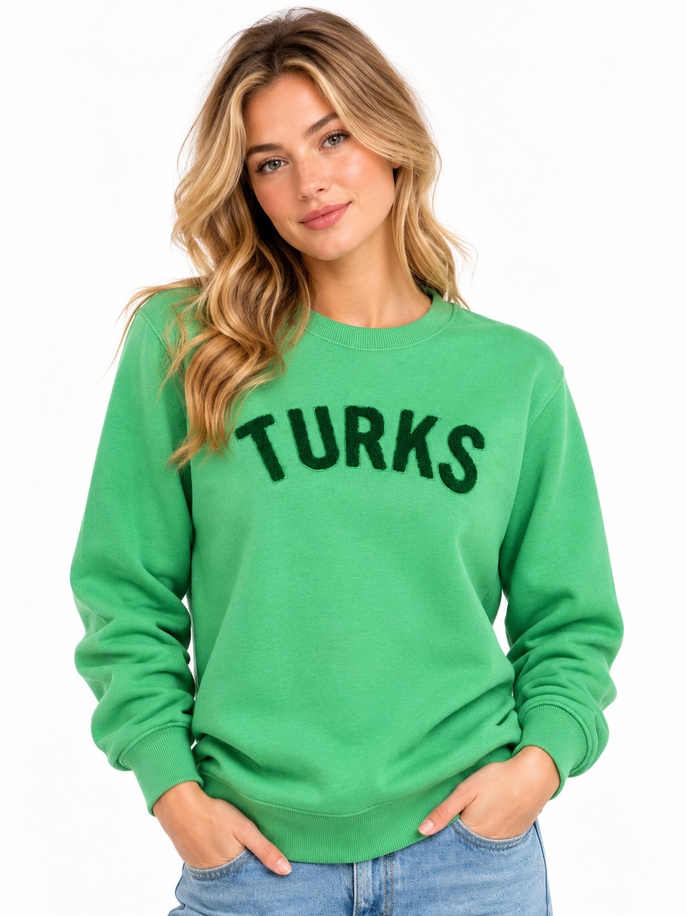 Okaicos TURKS Green Coastal Preppy Resort Crewneck Sweatshirt Small